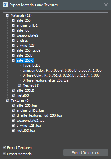 Export materials